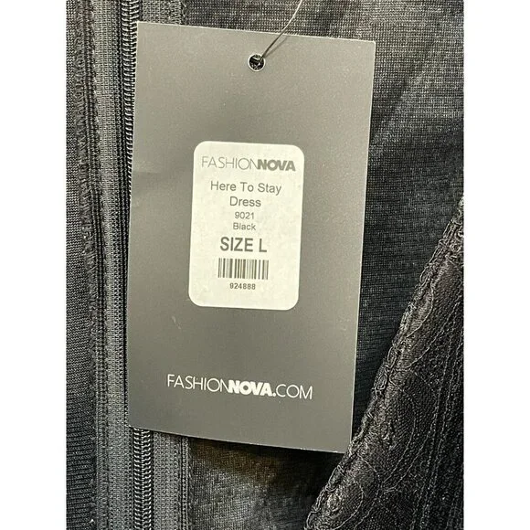 NEW Fashion Nova Here to Stay Dress Black Puffy Sleeve Front Knot Size Large - Picture 3 of 7